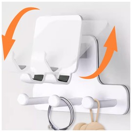 OLizee® Wall Mounted Adjustable Cell Phone Stand Adhesive Hanging Tablet Holder with Charging Port Waterproof Phone Rack with Hook for Fitness Room Bathroom Kitchen