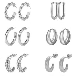 6 Pairs Hoop Earrings for Women 14K Gold Plated Lightweight Hypoallergenic Thick Open Hoops Earring Set Jewelry for Gift