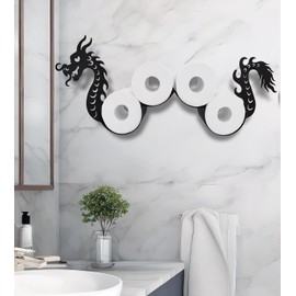 Euroet Dragon Metal Wall Wall-Mounted Toilet Paper Holder, Black, Cute & Sturdy Design, Holds Up to 5 Extra Rolls