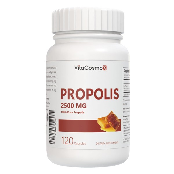 VitaCosmoX Bee Propolis 2500mg, 120 Vegan Capsules, 60 Servings, Gluten