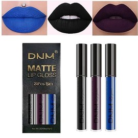 AMYS DIARY- Juego de 3 lápices labiales líquidos mate, lápiz labial azul oscuro, negro y morado mate, tinte labial de larga duración de 24 wa         
