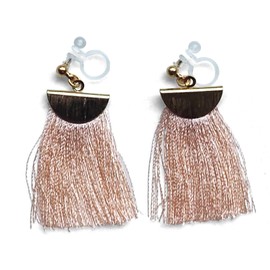 Miyabi Grace Peach Orange Pink Tassel Dangle Drop Clip Earrings and Gold Invisible Clip on Earrings Non Pierced for Women