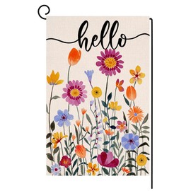 Hello Spring Floral Garden Flag 12x18 Vertical Double Sided Colorful Flowers Summer Farmhouse Holiday Outside Decorations Burlap Yard Flag BW257
