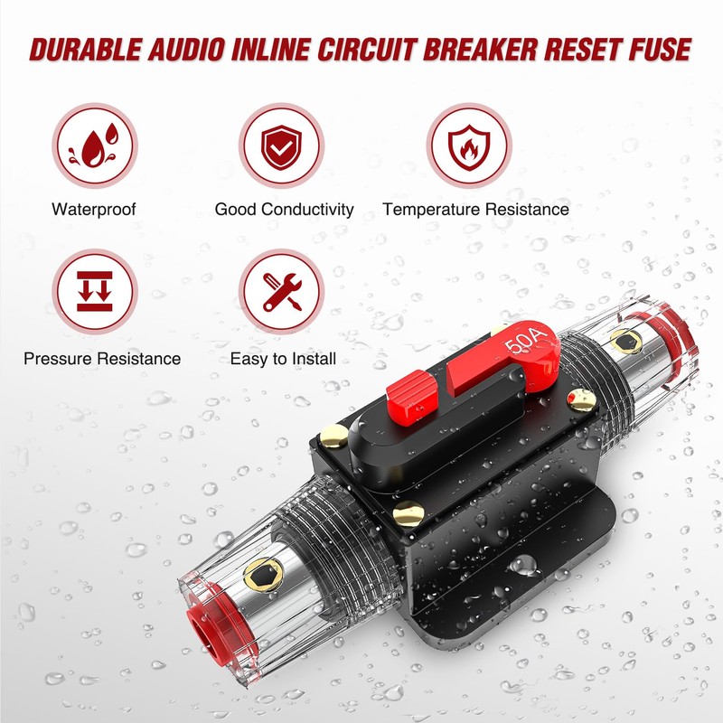 Nilight 50A Inline Circuit Breaker Resettable 12-24V DC Manual Reset