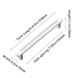 Kcmwsy 2 Pack White and Silver Cabinet Pulls Kitchen Cabinets Handles Zinc Alloy Cabinet Hardware Drawers Pulls for Cupboard Dresser Closet (2, White Silver, 8.5in/218mm)