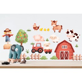 Rural Farm Life Wall Decal - Baby Chicks, Pig, Sheep, Cow, and Farmhouse Animals, Removable Peel-and-Stick Fabric Art for Kids' Nursery and Playroom Décor