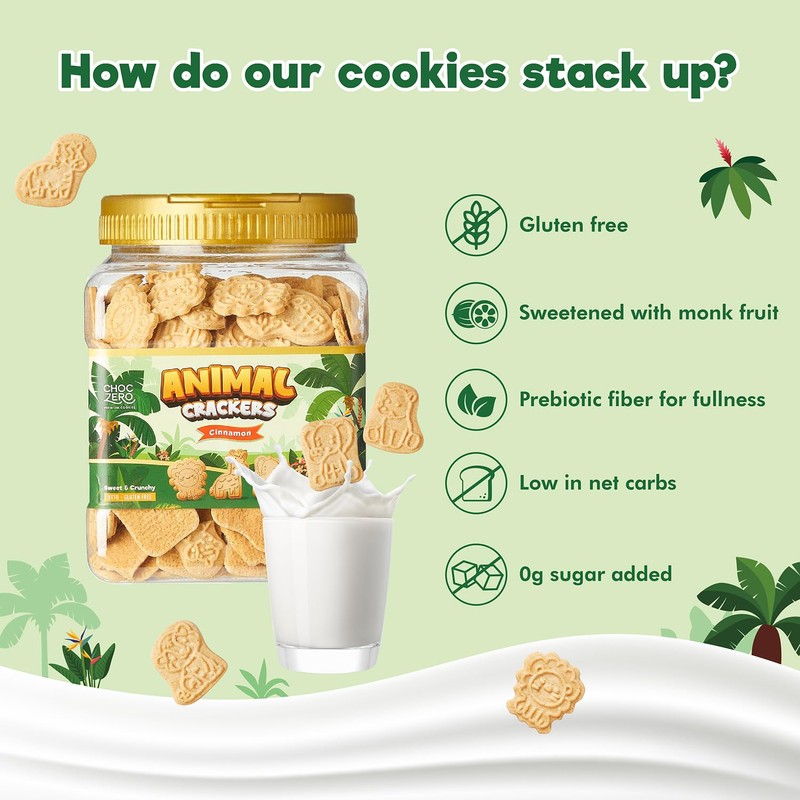 ChocZero Animal Crackers Cookies, Cinnamon Flavored, Gluten Free, Low Carb,