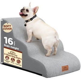 Zerbuger 3-Step Dog Stairs for Small Dogs 16" H, Curved Pet Steps for Old/Injured Dogs Cats Climbing Bed, Chair or Couch, Premium Foam Non-Slip Ramp for Indoor Pets up to 50lbs, Light Grey