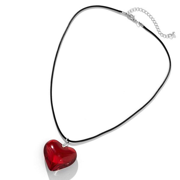 Large Red Love Necklace,Red Glass Heart Pendant Necklace, Fashionable and