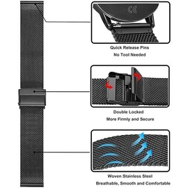 E ECSEM Intended for CARBINOX X-Ranger/Carbinox Vortex/Carbinox Vesta Replacement Strap Bands, Mesh Loop + Stainless Steel Metal Strap forCarbinox Military Smartwatch Accessories (Black)