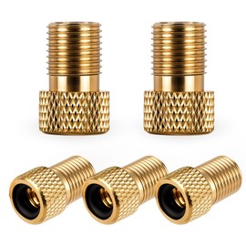 Brass Presta Valve Adaptor, 5 PCS Metal Convert Presta to Schrader Bike Pump Adapter with Rubber Seal Rings, Inflate Tire Using Standard Pump or Air Compressor Mountain Bike Accessories