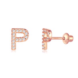 Letter Earrings Silver 925 Initial Small Earrings for Girls Women Birthday, 2017, Cubic Zirconia