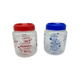 KS BPA-Free Plastic Airtight Dog Cat Pet Treat & Food Storage Containers Canisters Jars Navy Blue & Red Pawsitive Vibes with Paw Prints (Set of 2) (KLST2202)