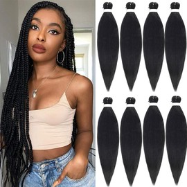 GITYPIUBE Braiding Hair Pre Stretched Professional Itch Free Hot Water Setting Synthetic Fiber Yaki Braid Hair Extensions 26 Inch 3 Packs Pre Stretched (26 Inch (Pack of 3), #1B)