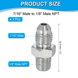 PATIKIL Hex Reducing Nipple Connectors Pipe Adapter 7/16" Male 37° Flare JIC x 1/8" Male NPT, 2 Pack Pipe Fitting Reducer Nipple Adapter Plated Steel Hydraulic Fitting