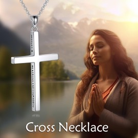 SHEAISRS Cross Necklace for Women Men 925 Sterling Silver Joshua 1:9 Be Strong And Courageous Inspirational Jewelry for Men 20+2''