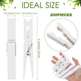Marsui 200 Pcs Clothes Pins Wooden Clothespins Heavy Duty Wood Pins for Outdoor Hanging Clothes Laundry DIY Craft Pictures Photos(White,4 Inch)