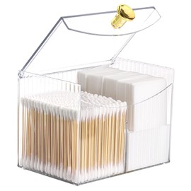 Tbestmax Qtip Holder Dispenser 2-Section Clear Bathroom Organizer 2 Grids Cotton Swab/Pad/Ball Holder Container Cosmetics Storage for Vanity