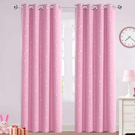Blackout Kids Curtains for Bedroom Thermal Insulated Silver Twinkle Star Curtains for Girls Antique Grommet Top Window Treatment 2 Panels Drapes for Nursery, Soft Thick (52"W x 84"L, Pink/Silver)