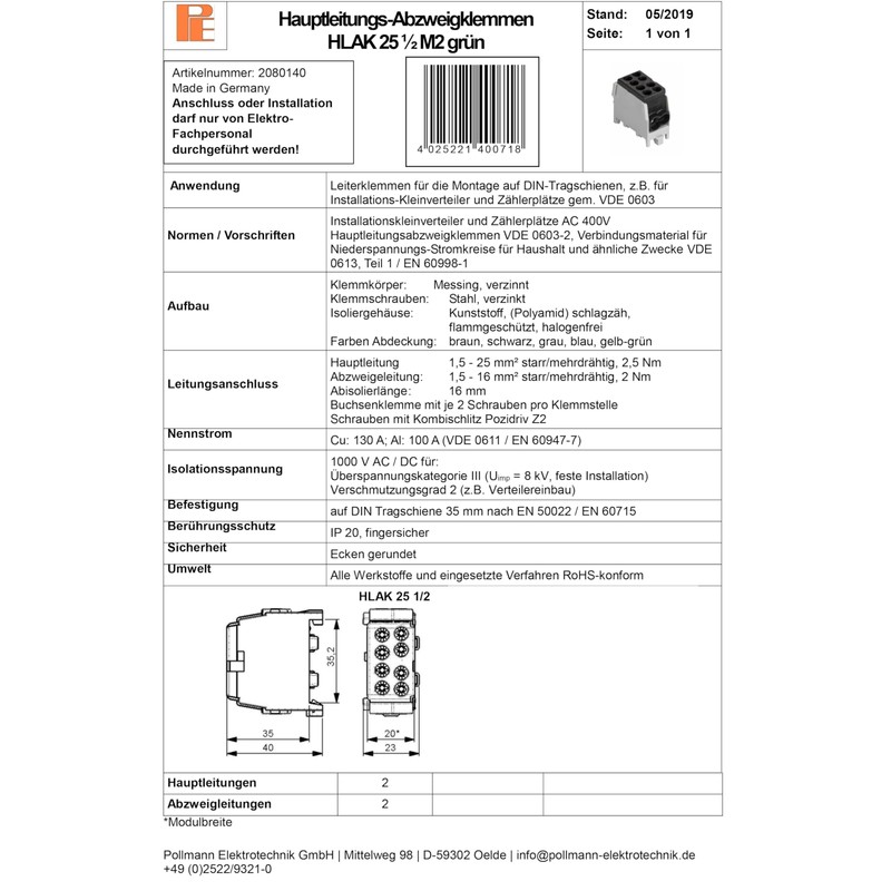 Pollmann HLAK 25 1/2 M2 Junction Clamp Black