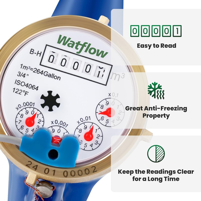 Watflow DN20 Water Meter 3/4" NPT, ISO 4064 Certification Cubic