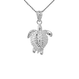 Fine Sterling Silver Good Luck Honu Charm Hawaiian Sea Turtle Pendant Necklace, 18"