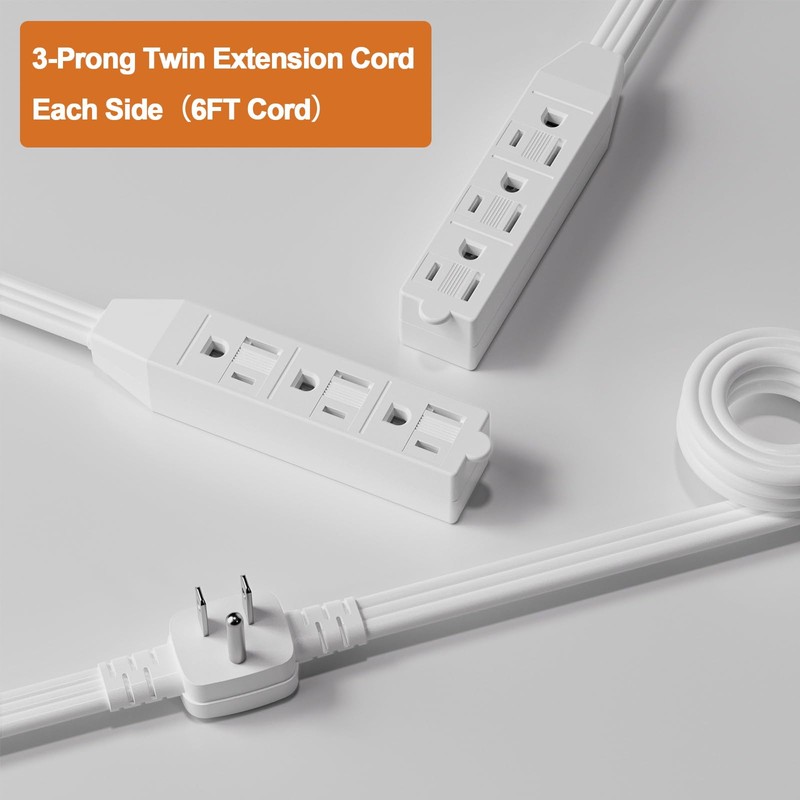 oviitech 3 Prong Twin Extension Cord,6 Feet on Each Side