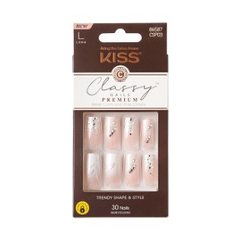 KISS Classy, Press On Nails, Nail glue included, 'Stunning!', French, Long Size, Square Shape, Includes 30 Nails, 2g Glue, 1 Manicure Stick, 1 Mini file