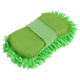 Partuto 1 Pc Universal Car Wash Mitts Chenille Cleaning Sponge Brush Noodle with Elastic Strap Scratch Free Soft Absorbent for Car Home Window - Green