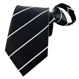 BESMODZ Men's Black Solid Color Zipper Ties Pretied Fine Striped Wedding Necktie