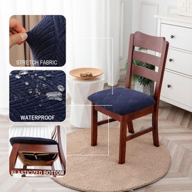 Genina Waterproof Dining Room Chair Cover Set of 4, Stretch Jacquard Seat Covers for Dining Room Chairs, Kitchen Parsons Chair Covers Slipcover Protector