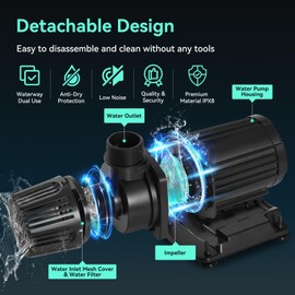 3174 GPH Submersible Water Pump, 95W Pond Pump with 21.4FT. Lift Height for Koi Pond Pool, Waterfall, Fish Tank, Aquarium, Statuary, Hydroponic, Ultra Quiet, Barrier Bag & 16.5FT Power Cord