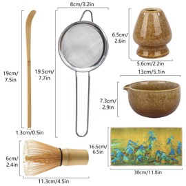 Matcha Set-Set of 7 Matcha Kit for Ceremony Matcha Whisk Set with Ceramic Matcha Bowl Whisk Holder