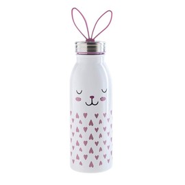 Aladdin Zoo Thermavac Trinkflasche Edelstahl Kinder 0.43L Bunny - Thermosflasche Hält 7 Stunden Kalt - Auslaufsicher - Weiche Fingertrageschlaufe aus Silikon - Wasserflasche BPA-Frei