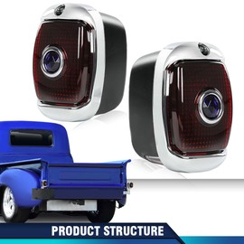 PIT66 Rear Dot Tail Lamps Right Pair Black Housing W/Chrome Rim; Red Polycarbonate Lens W/Blue Jewel Compatible With Chevy GMC Truck 1940-1953