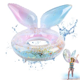 Ainvliya Swim Pool Inflatable Ring for Kids, Mermaid Swimming Pool Inflatables Pool Float Toys with Sequin for Children, Toddler Rubber Swimming Ring Pool Floaties for Girls Summer Water Beach Party