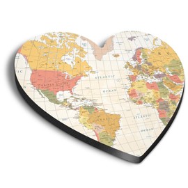 1x Heart MDF Magnet 6cm - Vintage Map of the World Geography Maps - Fridge Locker Office Whiteboard Toolbox #170362