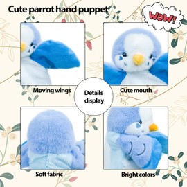 RLOMUTE Parrot Hand Puppet Budgie Plush Cute Funny Cuddly Animal Toy for Role Play Storytelling Preschool Teaching Birthday Gifts for Kids Boys Girls Parent-child interaction Games blue
