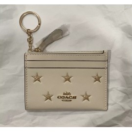 Coach Chalk Gold Star Print Leather Mini Skinny ID Card Case Holder Wallet NEW!!