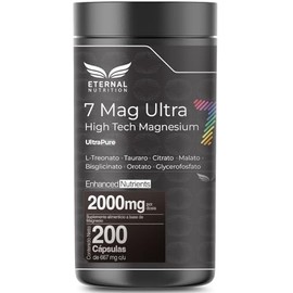 ETERNAL NUTRITION Seven Mag Ultra: Magnesio Complex 7 en 1 (200 Cápsulas) | Glicinato, Citrato, L-Treonato, Malato, Taurato y Orotato | 66 Porciones ·