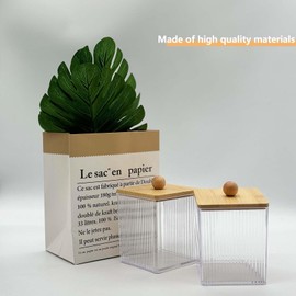 SVOCK Pack of 2 Cotton Buds Container, Cotton Pad Dispenser, Bathroom Organiser, Tampon Storage Cotton Buds Container, Cotton Pad Dispenser, Bamboo Cotton Pad Dispenser for Bathroom, Dressing Table,