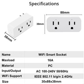 QIACHIP 16A WiFi Dual Smart Socket Outlet Plug 2 pack,Ewelink APP Control Remote Switch with Timer,2-in-1 Compact Design,Work with Alexa,Google Home, SmartThings