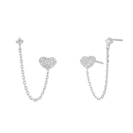 Vanbelle 925 Sterling Silver Jewelry - Multi-Piercing Chain Earrings - Rhodium Plated - White Cubic Zirconia Stones Beautifully Designed Studs for Women