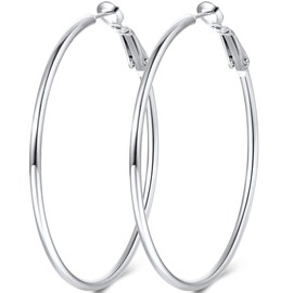 Jewlpire Large Big Silver Hoop Earrings for Women, Lightweight 925 Sterling Silver Hoop Earrings, Thin Silver Earrings for Women Trendy 60mm