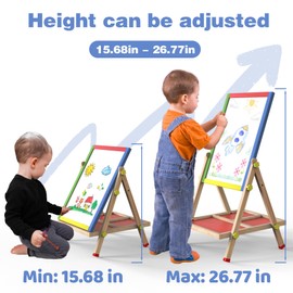 JOYOOSS Art Easel for Kids,Wooden Kid Easels for Toddlers,Easley for Toddler Draw Easel for Kids Ages 4-8 8-12 Adjustable Chalkboard White Board for Children Dry Erase Art Board