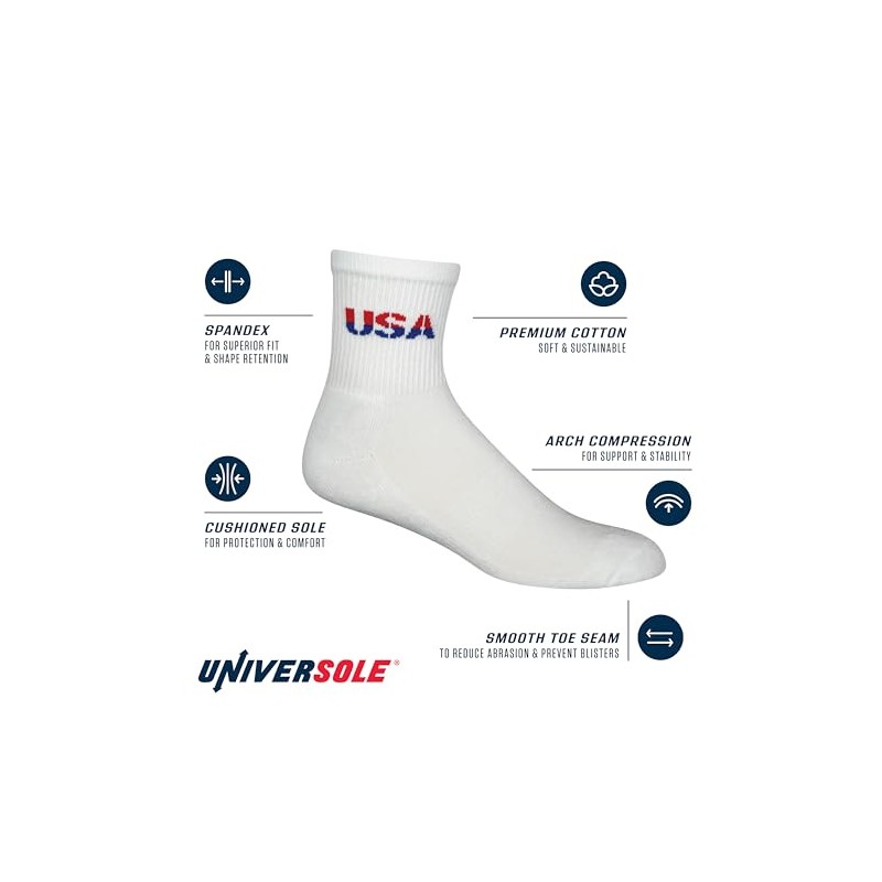 UniverSole USA Mens Crew Patriotic Athletic Socks 1 pack