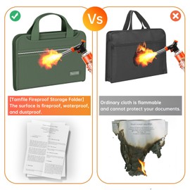 Tamfile Fireproof Accordion File Organizer with Handle, 13 Pocket Expanding File Folder with Zipper & Labels, File Folder with Multi-Pockets Paper Organizer Folder for Letter A4 Files, Green