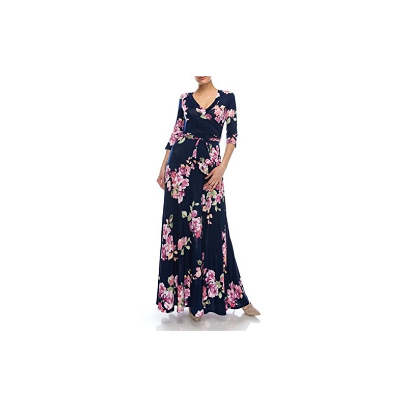 Bon Rosy Women's 3/4 Sleeve Floral Printed Bohemian Maxi Wrap