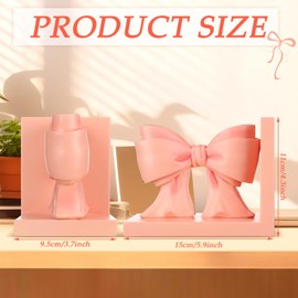 Wovnet 2 Pcs Pink Bow Bookends Coquette Home Decor Cute Sculpture Book Ends Resin Pink Bookends Shelves Bow Nursery Decoration for Bedroom Home Office Nursery Decor Birthday Gift