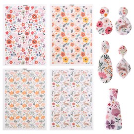 URROMA Clay Transfer Paper, Pack of 4 Flower Small Fresh Theme Polymer Clay Transfer Sheets with Mud Press Rod and 2 mm Thick Ruler for DIY Crafts